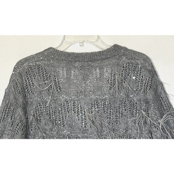 New Chico's Gray Wool blend Sequins Feather Pullover Sweater Top - Picture 15 of 15